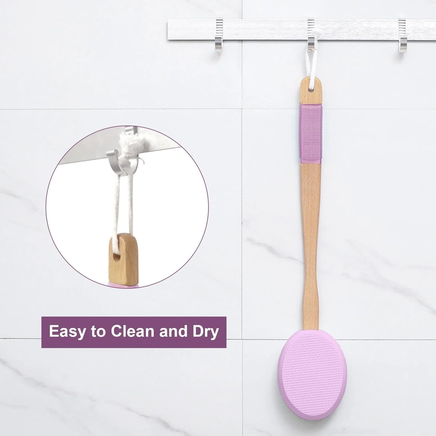 Lotion Applicator for Back, Foot, 4 Replaceable EVA Pads with 1 Long Handle, Back Lotion Applicator for Elderly, Women, Purple