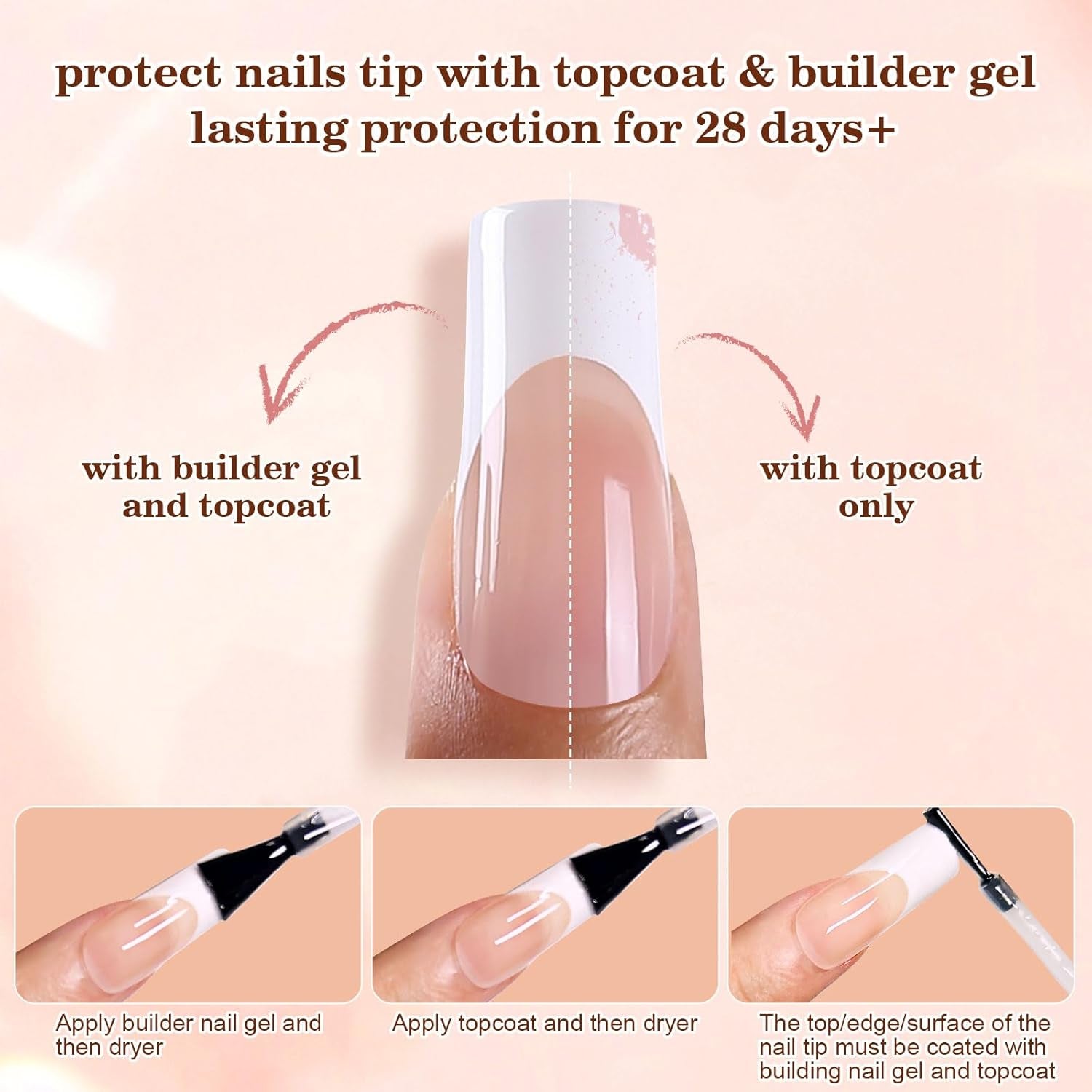 256Pcs Brown Alomnd Press on Nails for Women,  Medium French Tip Press on Nails, Pre-Lasting French Soft Gel Nail Tips, No Need to File Acrylic Fake Nails Extension for Nail Art DIY 16 Sizes