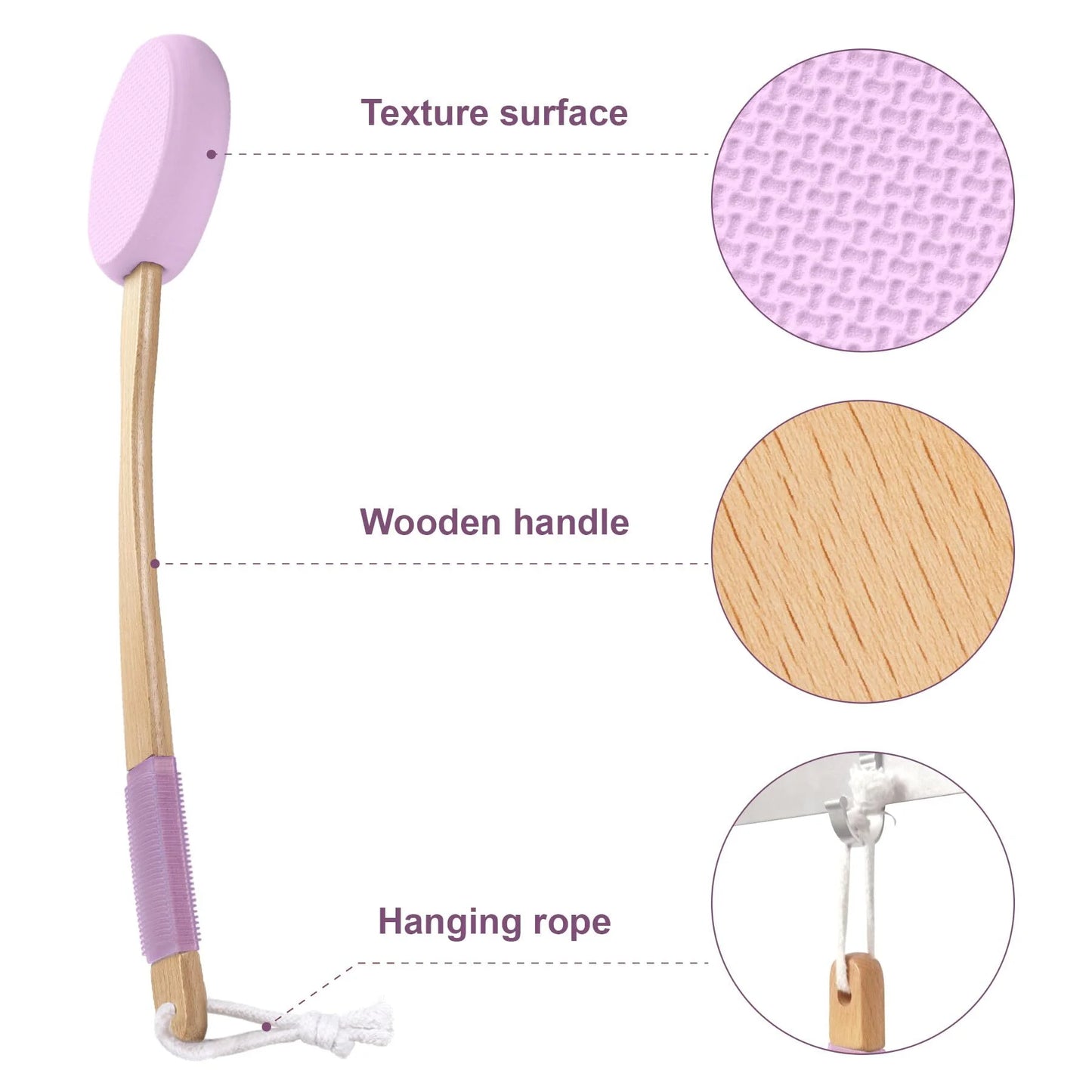 Lotion Applicator for Back, Foot, 4 Replaceable EVA Pads with 1 Long Handle, Back Lotion Applicator for Elderly, Women, Purple