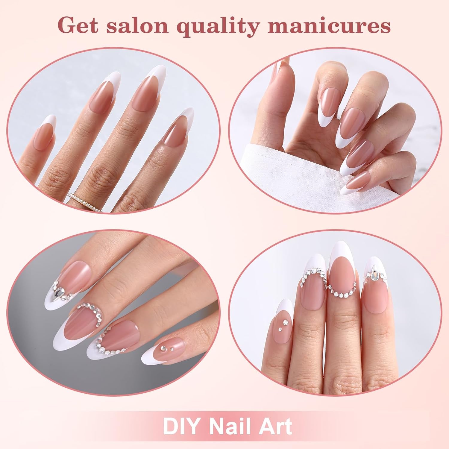 256Pcs Brown Alomnd Press on Nails for Women,  Medium French Tip Press on Nails, Pre-Lasting French Soft Gel Nail Tips, No Need to File Acrylic Fake Nails Extension for Nail Art DIY 16 Sizes