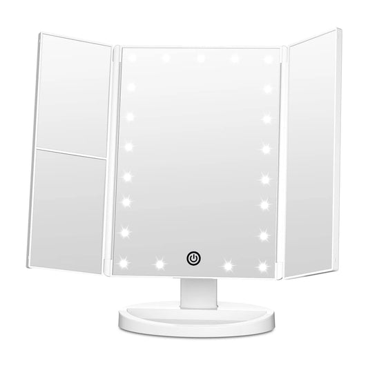 Trifold Portable Vanity Makeup Mirror, 2X 3X Magnification, LED Lighted Beauty Mirror White