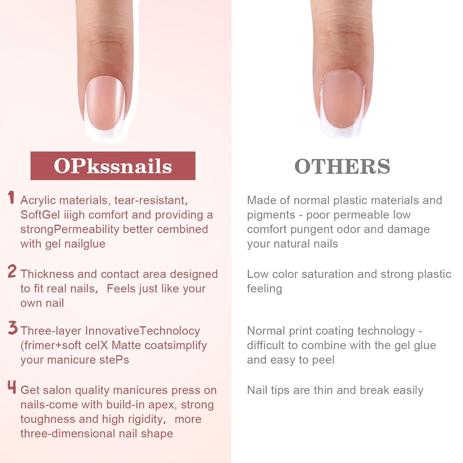 256Pcs Brown Alomnd Press on Nails for Women,  Medium French Tip Press on Nails, Pre-Lasting French Soft Gel Nail Tips, No Need to File Acrylic Fake Nails Extension for Nail Art DIY 16 Sizes