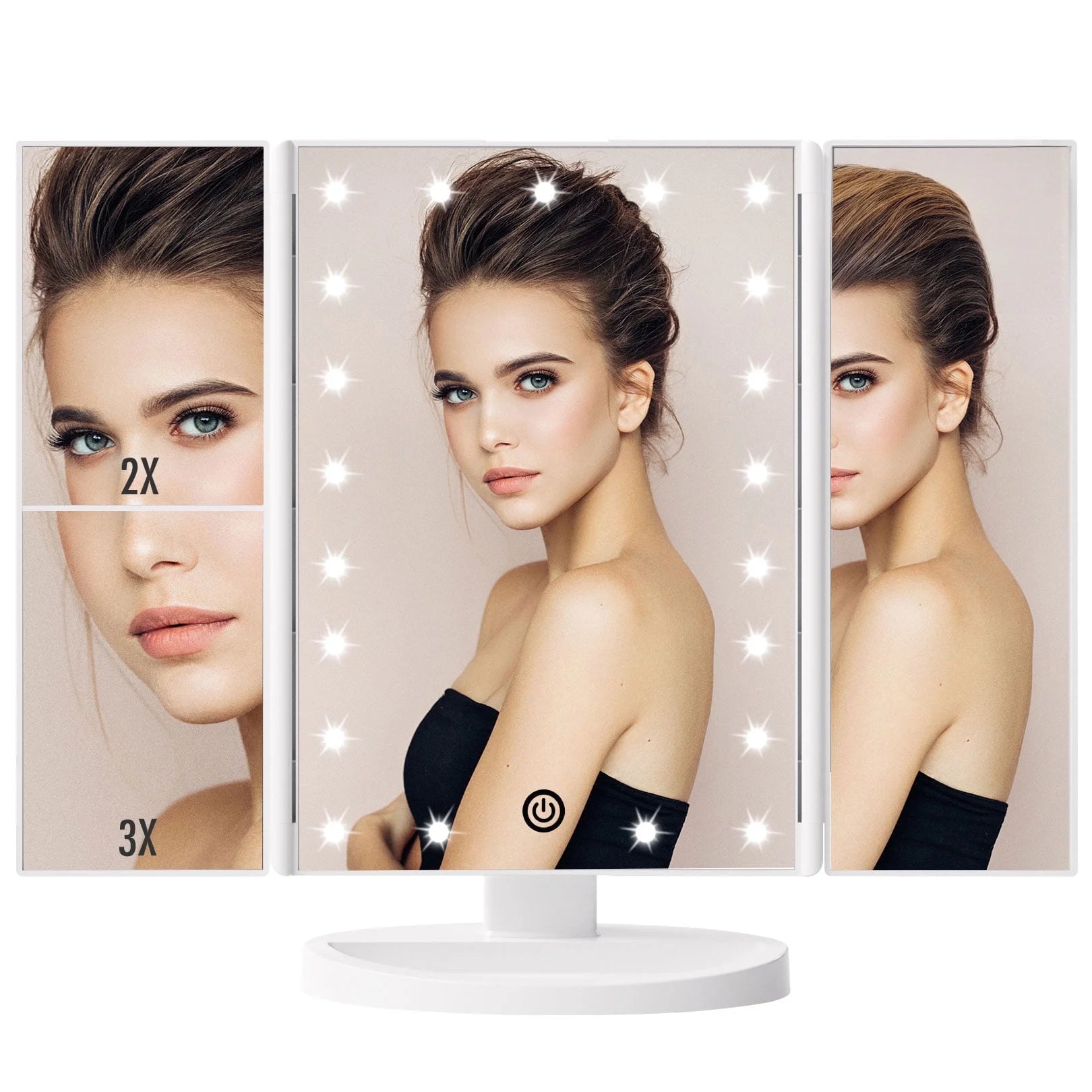 Trifold Portable Vanity Makeup Mirror, 2X 3X Magnification, LED Lighted Beauty Mirror White