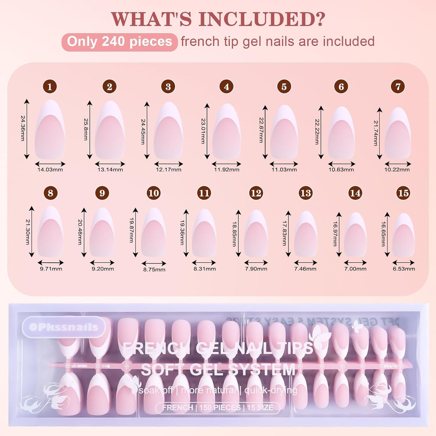 256Pcs Brown Alomnd Press on Nails for Women,  Medium French Tip Press on Nails, Pre-Lasting French Soft Gel Nail Tips, No Need to File Acrylic Fake Nails Extension for Nail Art DIY 16 Sizes