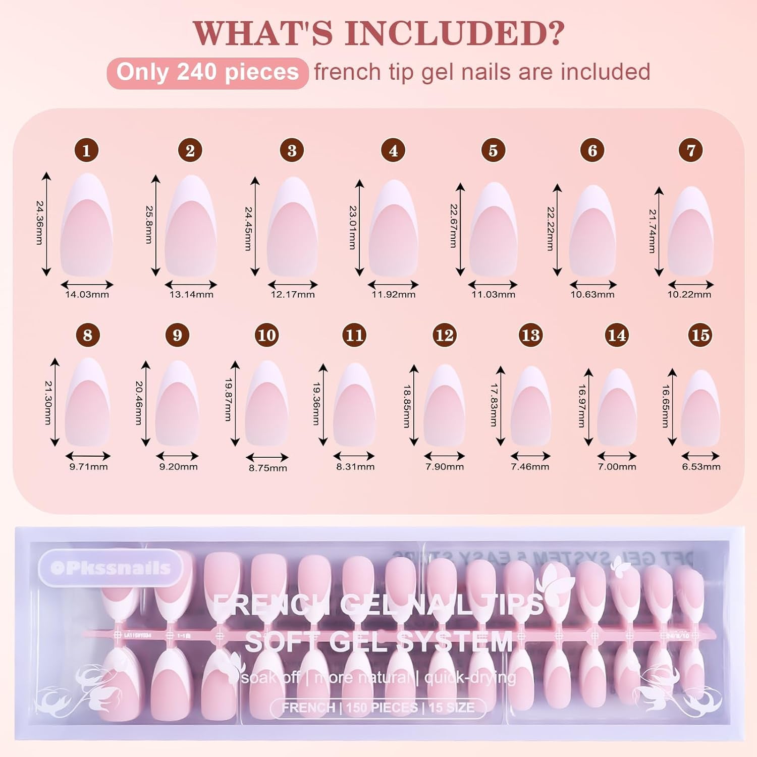 256Pcs Brown Alomnd Press on Nails for Women,  Medium French Tip Press on Nails, Pre-Lasting French Soft Gel Nail Tips, No Need to File Acrylic Fake Nails Extension for Nail Art DIY 16 Sizes