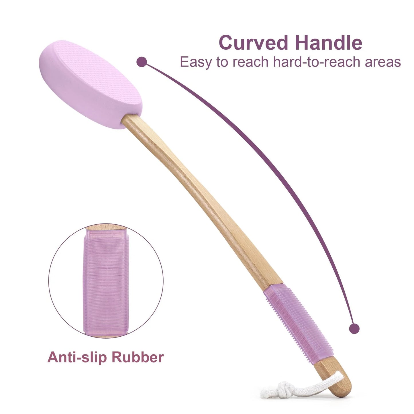 Lotion Applicator for Back, Foot, 4 Replaceable EVA Pads with 1 Long Handle, Back Lotion Applicator for Elderly, Women, Purple