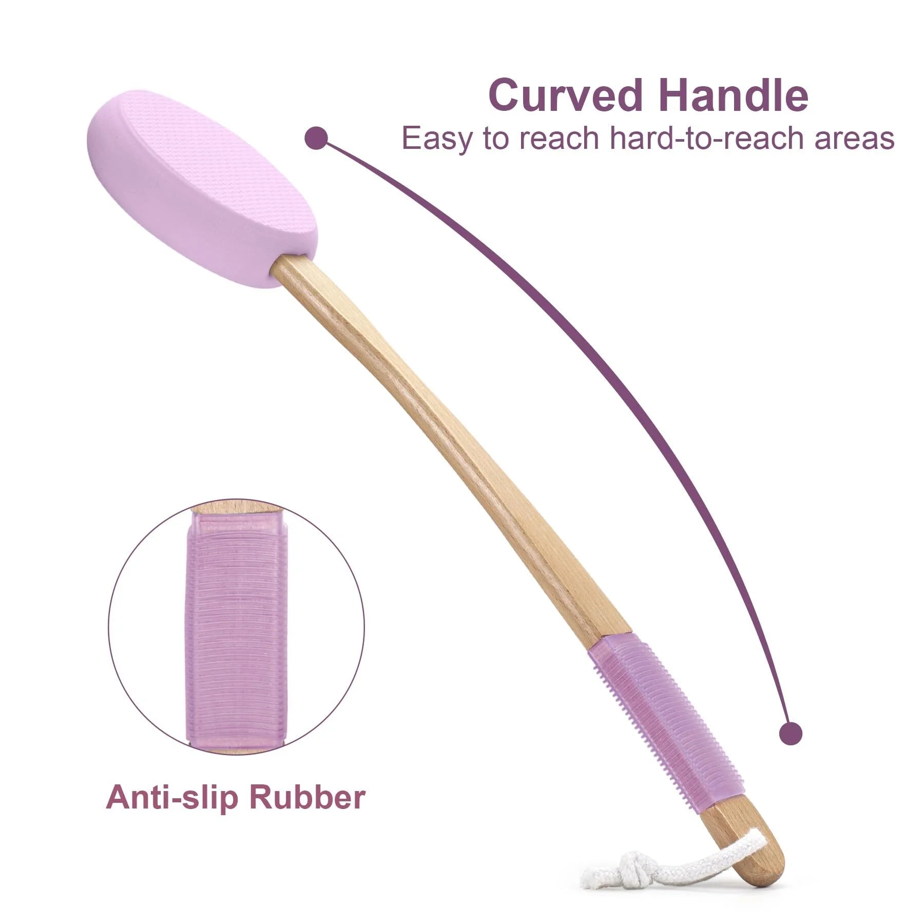 Lotion Applicator for Back, Foot, 4 Replaceable EVA Pads with 1 Long Handle, Back Lotion Applicator for Elderly, Women, Purple