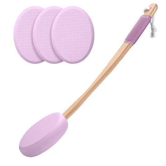 Lotion Applicator for Back, Foot, 4 Replaceable EVA Pads with 1 Long Handle, Back Lotion Applicator for Elderly, Women, Purple