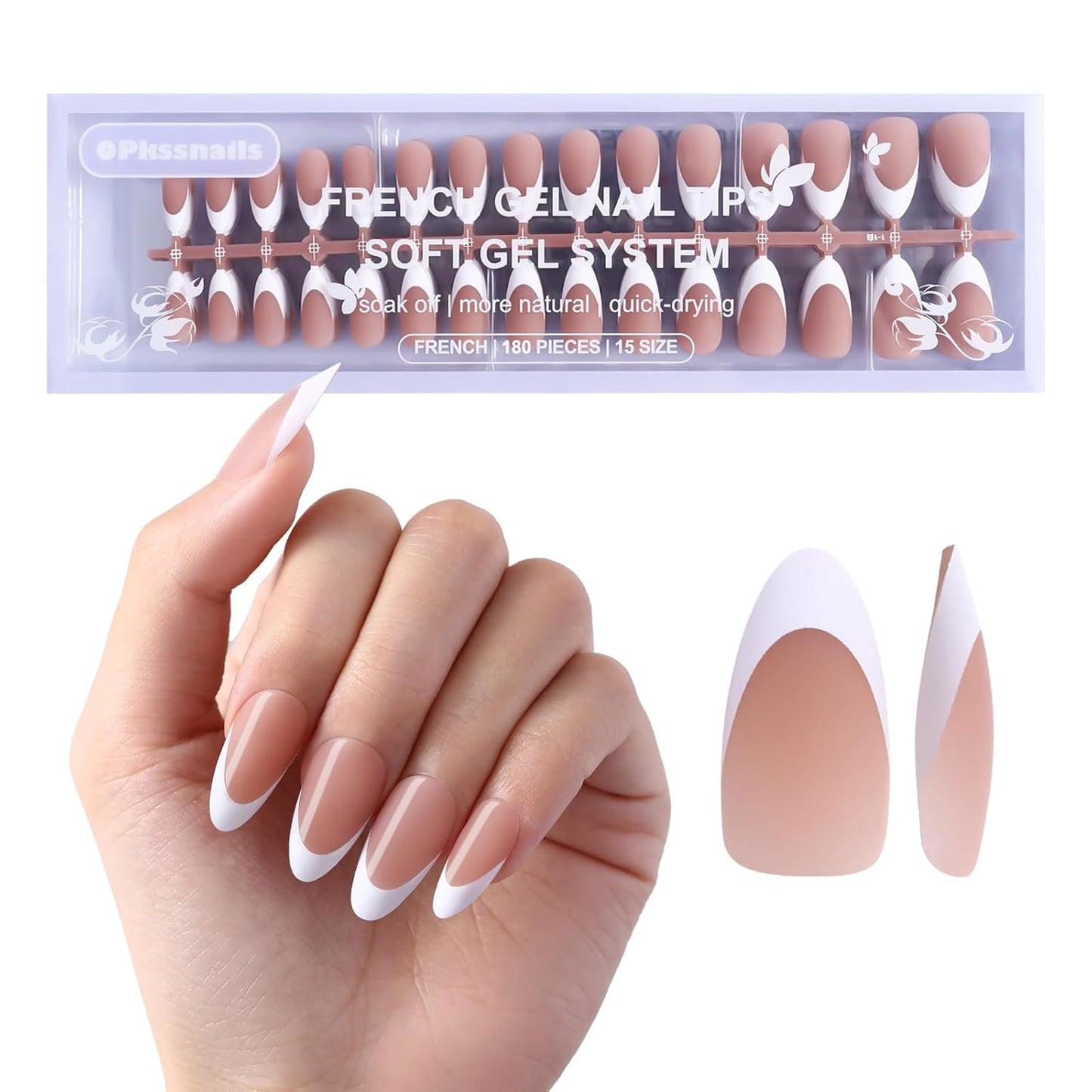 256Pcs Brown Alomnd Press on Nails for Women,  Medium French Tip Press on Nails, Pre-Lasting French Soft Gel Nail Tips, No Need to File Acrylic Fake Nails Extension for Nail Art DIY 16 Sizes